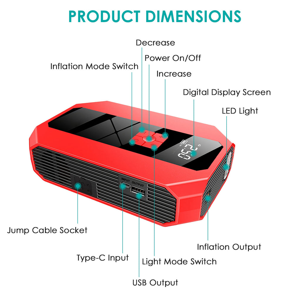 Portable Jump Starter + Tire Inflator — 1500A, 400PSI, Power Bank Combo