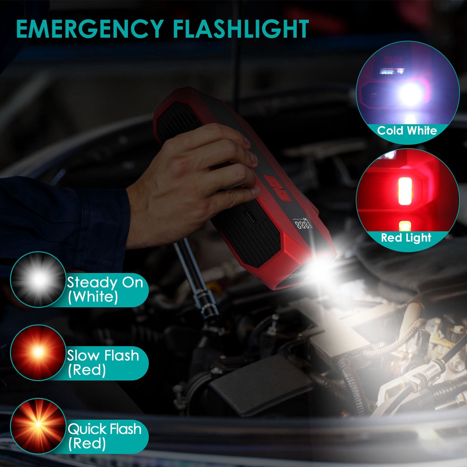 Portable Jump Starter + Tire Inflator — 1500A, 400PSI, Power Bank Combo