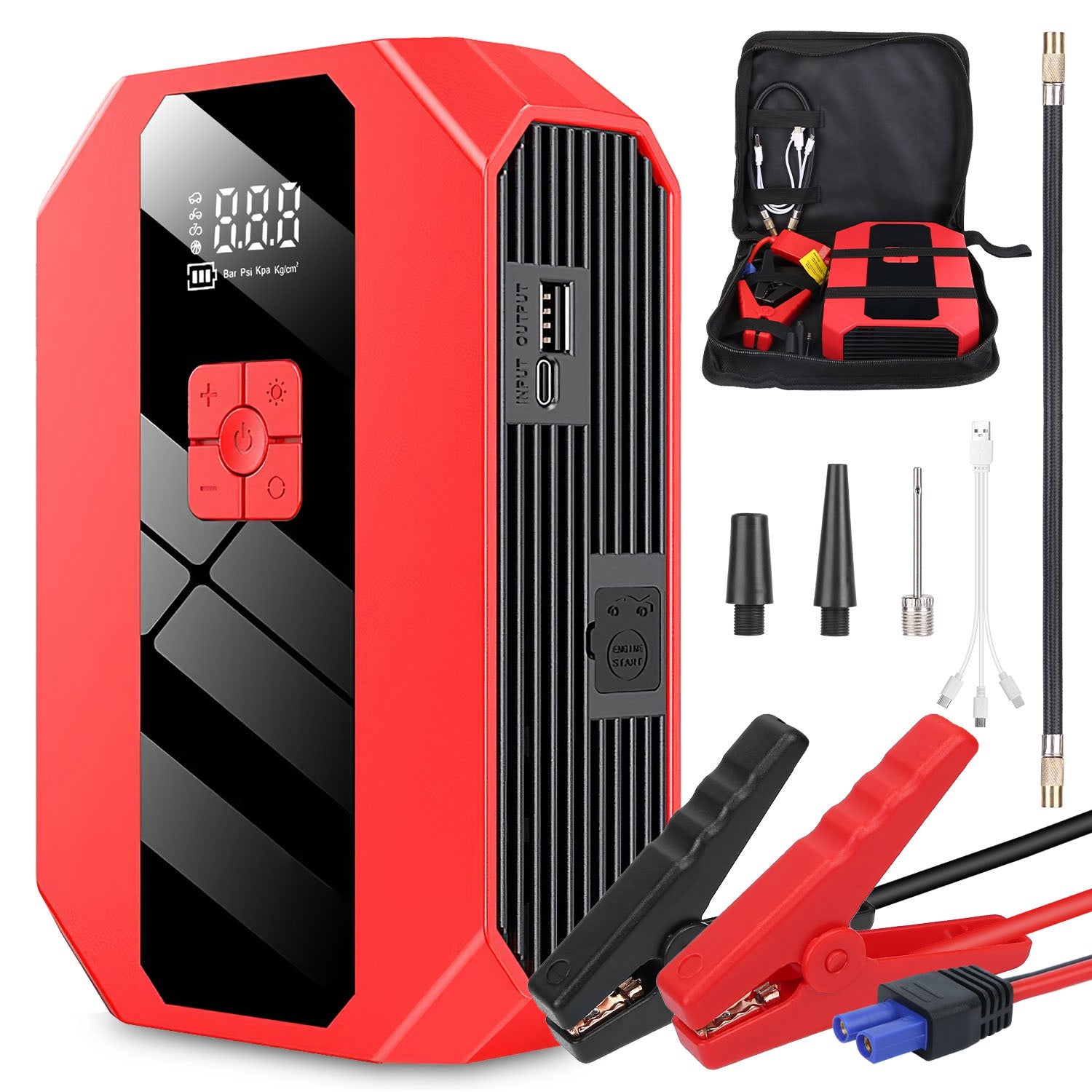 Portable Jump Starter + Tire Inflator — 1500A, 400PSI, Power Bank Combo