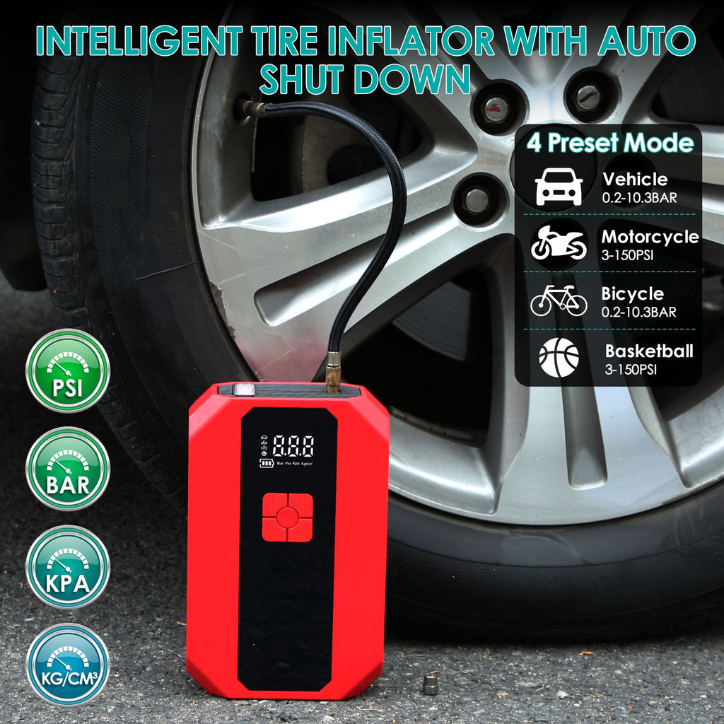 Portable Jump Starter + Tire Inflator — 1500A, 400PSI, Power Bank Combo