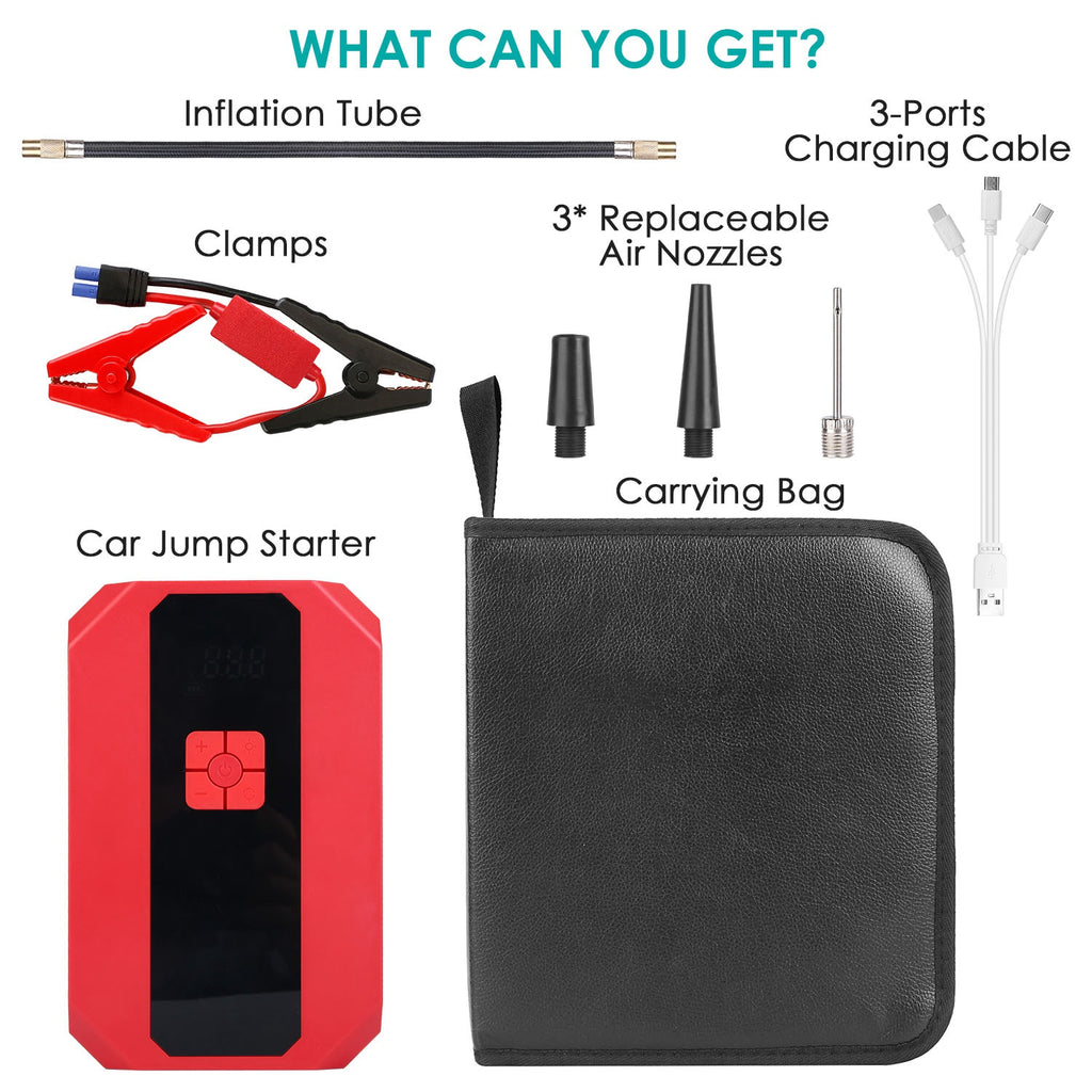 Portable Jump Starter + Tire Inflator — 1500A, 400PSI, Power Bank Combo